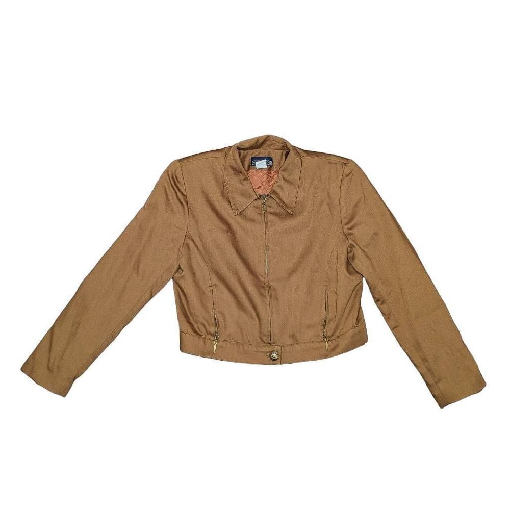 Herman Geist Jacket Cropped Full Zip Collared Long Sleeve Brown Size 10 Vintage